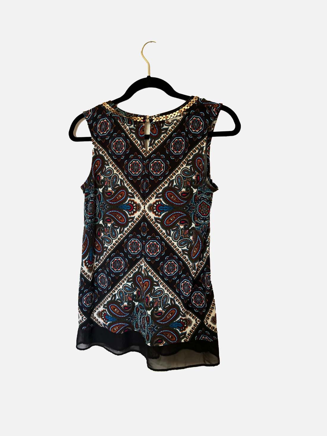 Embellished Sleeveless Paisley Print Top