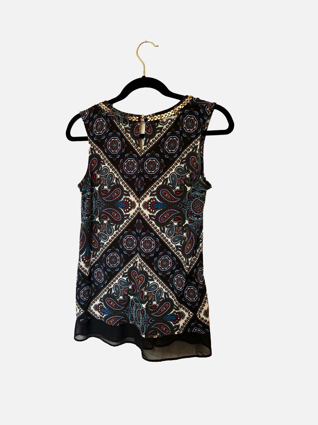 Embellished Sleeveless Paisley Print Top